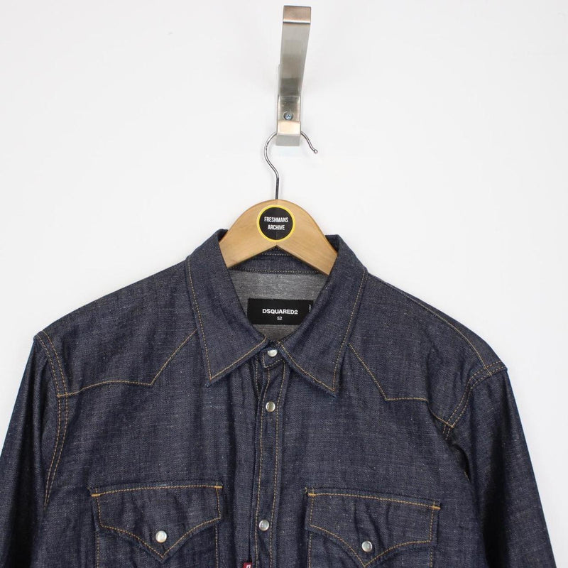 Dsquared2 Navy Blue Dark Wash Long Sleeve Denim Shirt