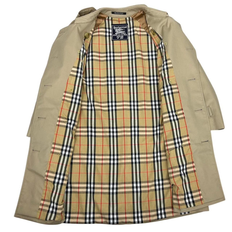 Vintage 90s Burberry Beige Nova Check Double Breasted Trench Coat