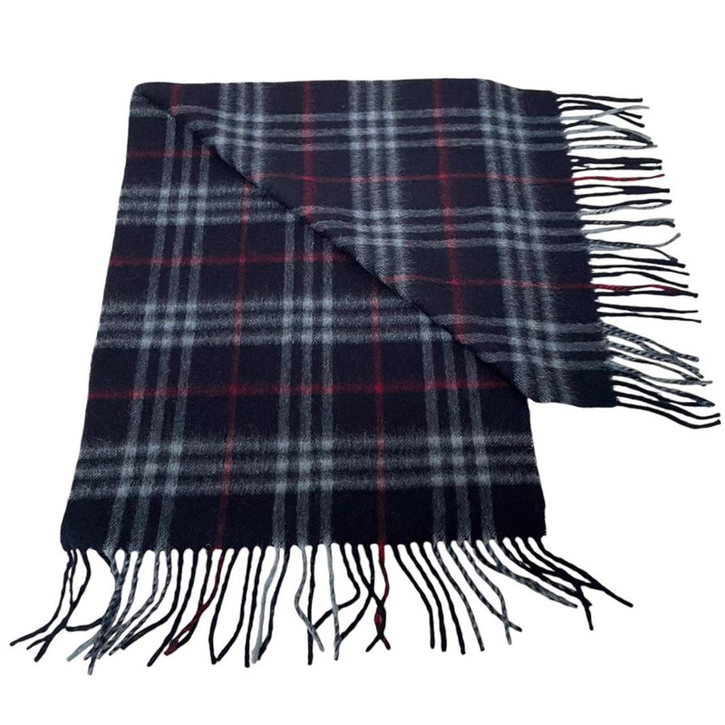 Vintage 90s Burberry Navy Blue Nova Check Lambswool Scarf