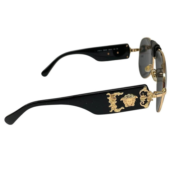 Versace Black and Gold 2150-Q Medusa Aviator Sunglasses