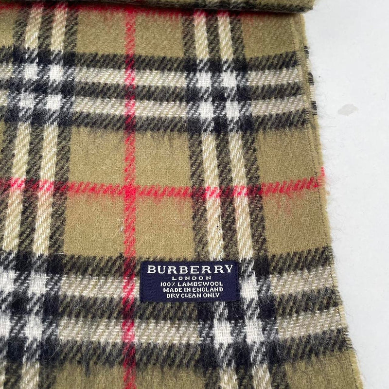 Vintage 90s Burberry Green Nova Check Lambswool Scarf