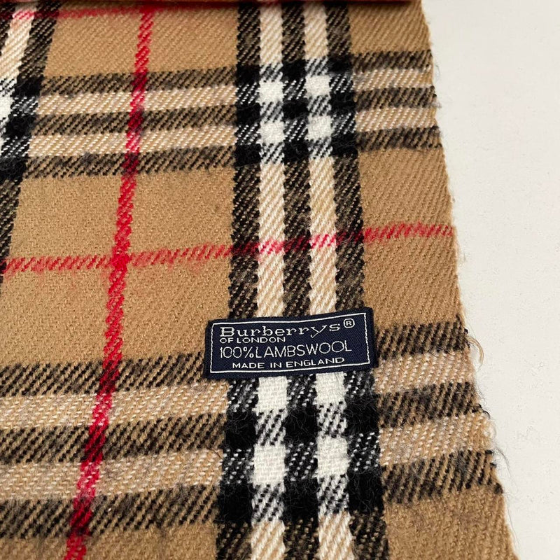 Vintage 90s Burberry Tan Brown Nova Check Lambswool Scarf