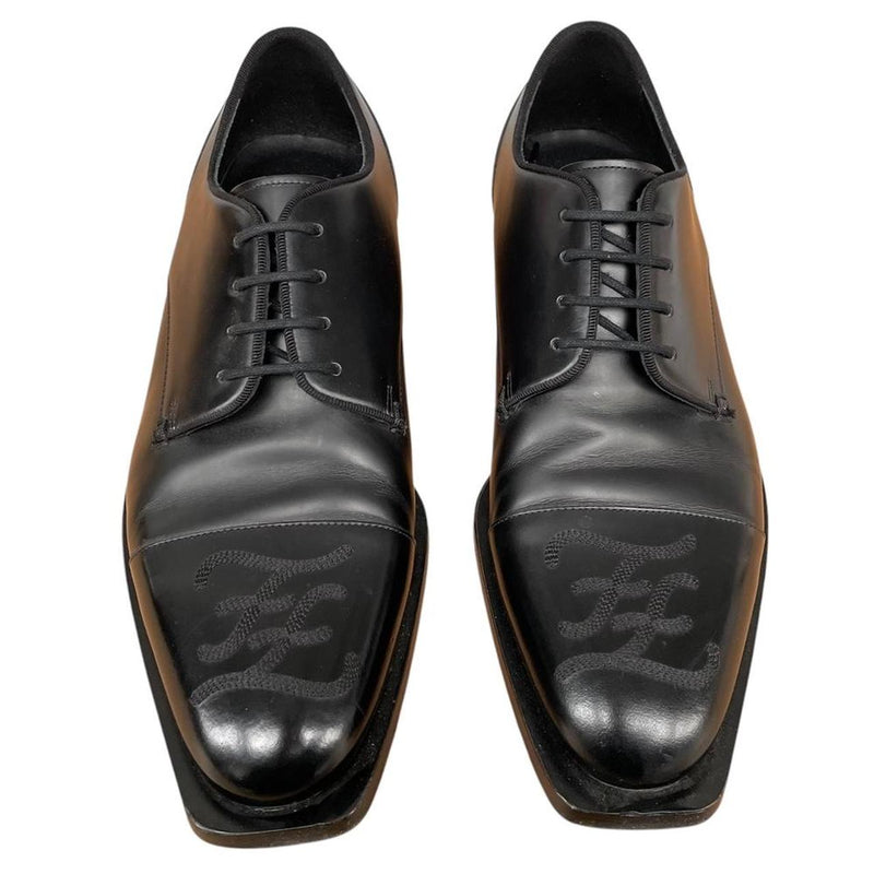 Fendi Black Calligraphy Leather Derby Lace Up Dress Shoes