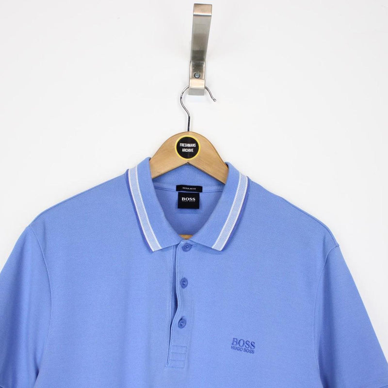 Hugo Boss Blue and White Short Sleeve Cotton Polo Shirt