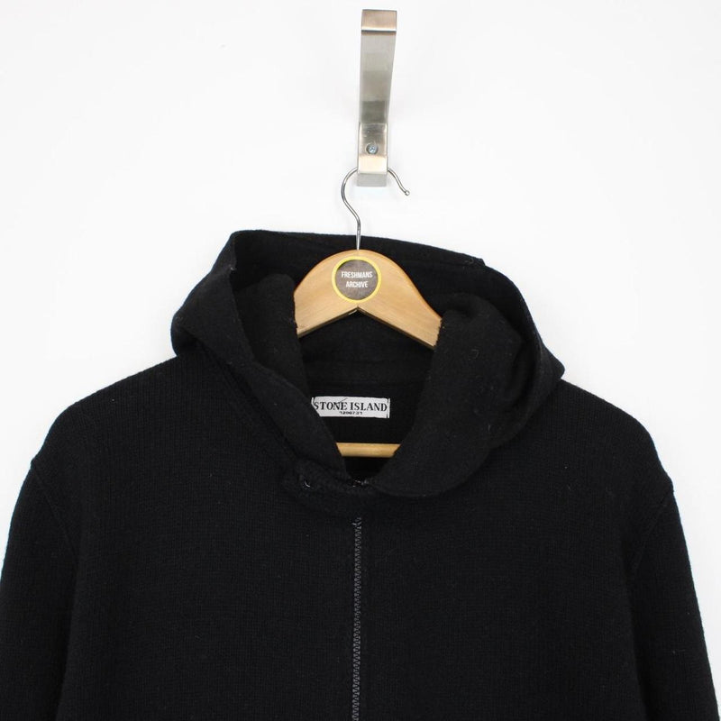 Stone Island AW 2008 Black Wool Knit Hoodie Jumper