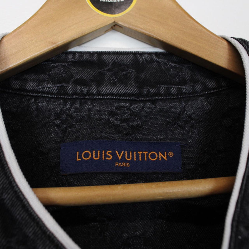 Louis Vuitton Black and White LV Monogram Denim Baseball Shirt