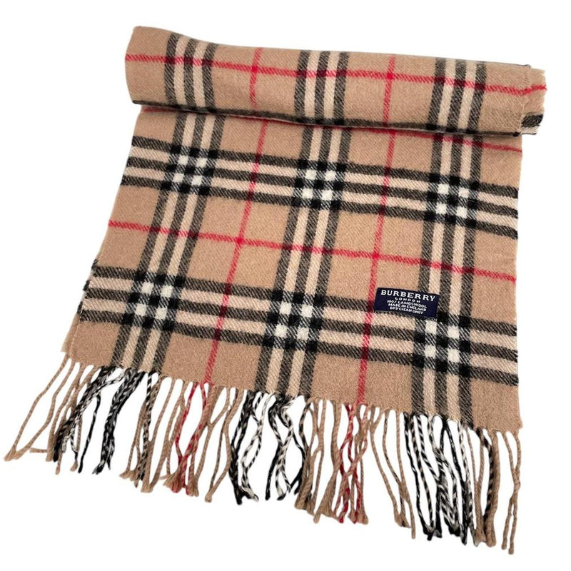 Vintage 90s Burberry Beige Nova Check Lambswool Scarf