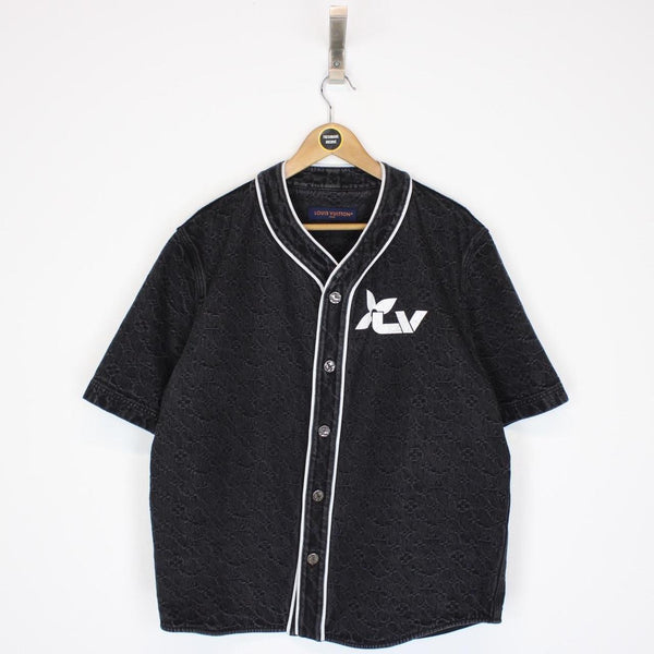 Louis Vuitton Black and White LV Monogram Denim Baseball Shirt