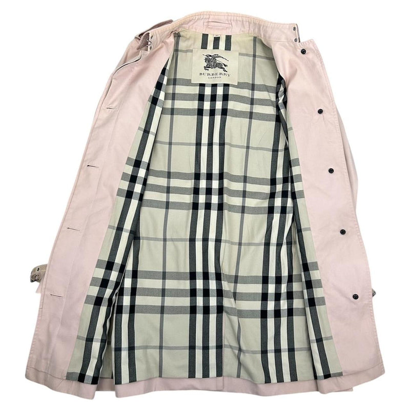 Burberry London Baby Pink Nova Check Single Breasted Belted Trench Coat