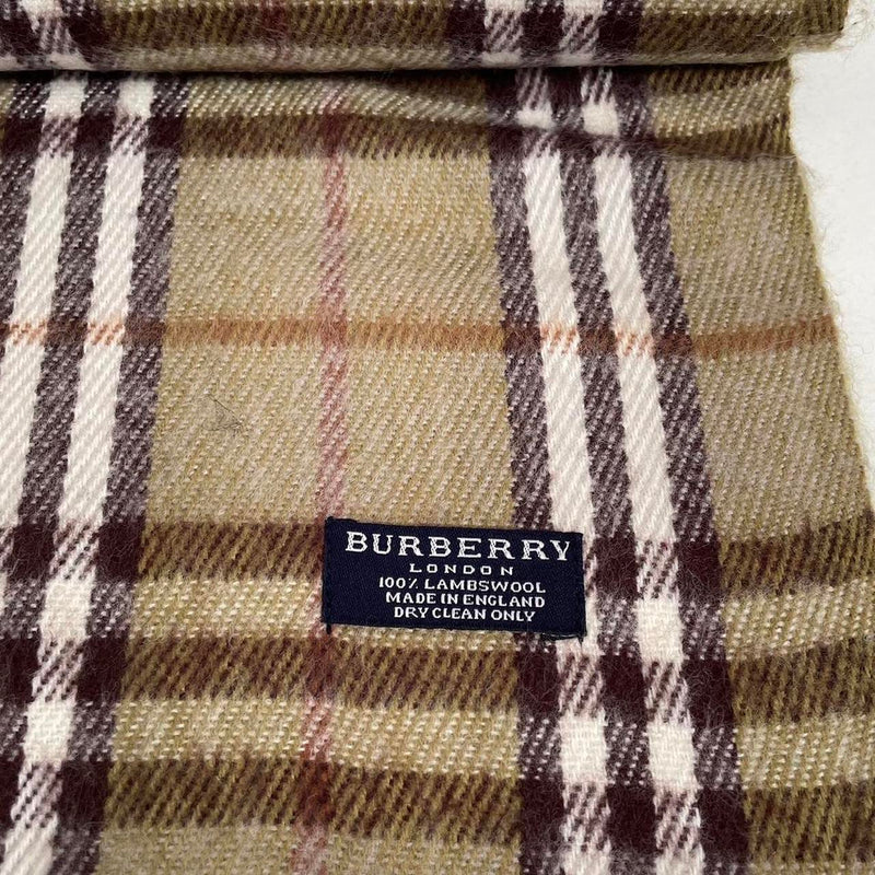 Vintage 90s Burberry Green Nova Check Lambswool Scarf