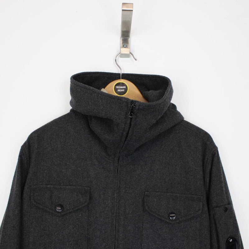 CP Company Grey Wool Blend Full Zip Hooded Jacket