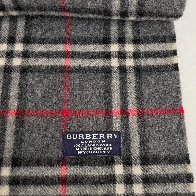 Vintage 90s Burberry Dark Grey Nova Check Lambswool Scarf