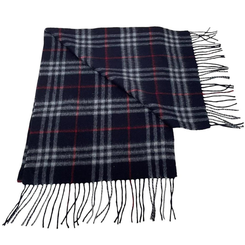 Vintage 90s Burberry Navy Blue Nova Check Lambswool Scarf