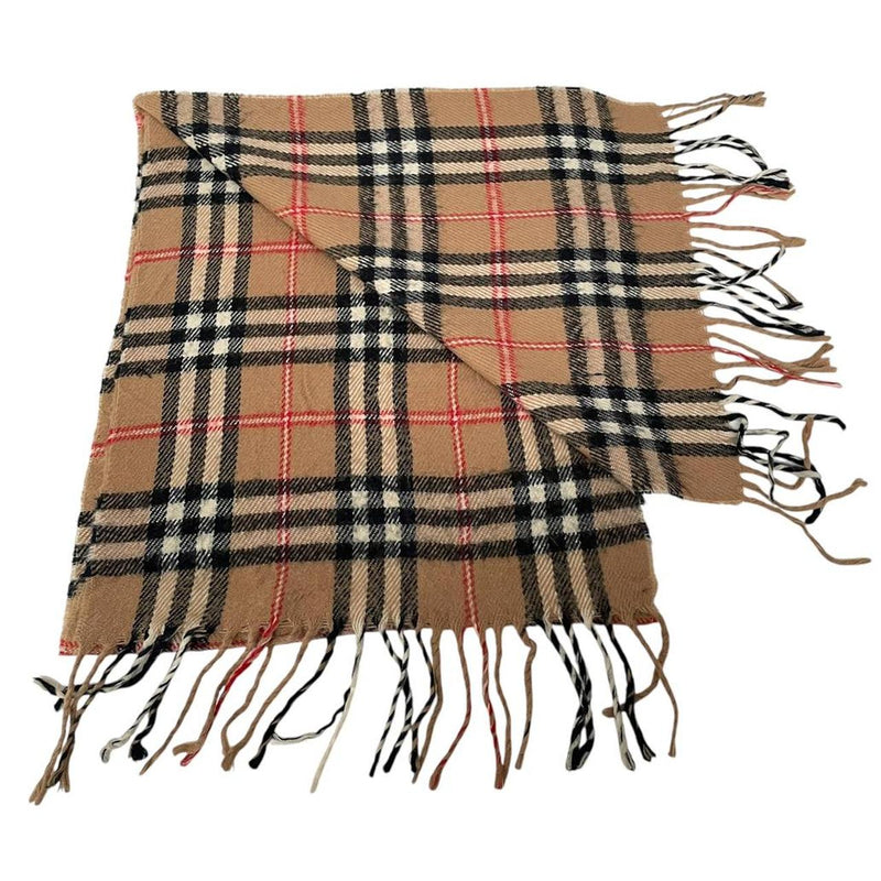 Vintage 90s Burberry Tan Brown Nova Check Cashmere Scarf