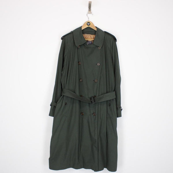 Vintage 90s Burberry Green Nova Check Double Breasted Belted Trench Coat