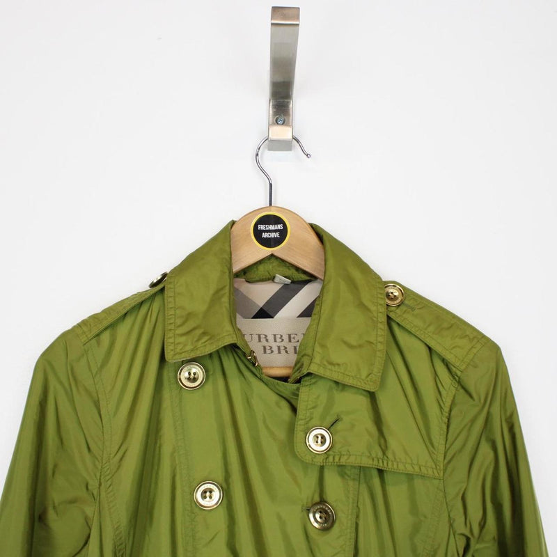 Burberry Brit Green Nova Check Double Breasted Belted Nylon Trench Coat