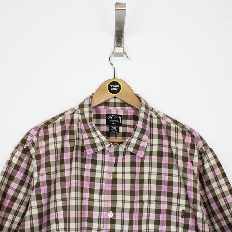 Vintage 90s Stussy Multicoloured Checked Short Sleeve Cotton Shirt