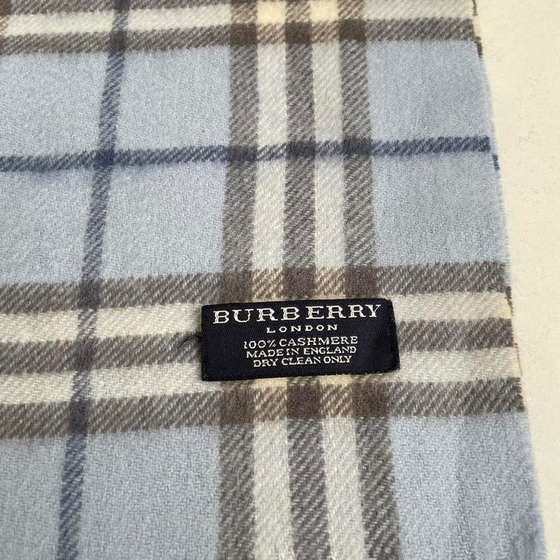 Vintage 90s Burberry Light Blue Nova Check Cashmere Scarf