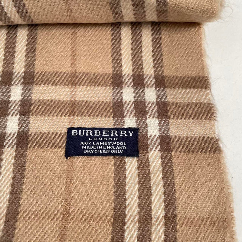 Vintage 90s Burberry Beige Nova Check Lambswool Scarf