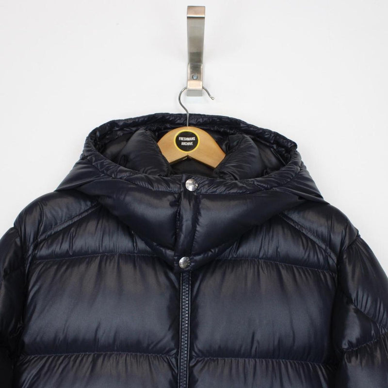 Moncler Lunetiere Navy Blue and Red Full Zip Hooded Down Jacket