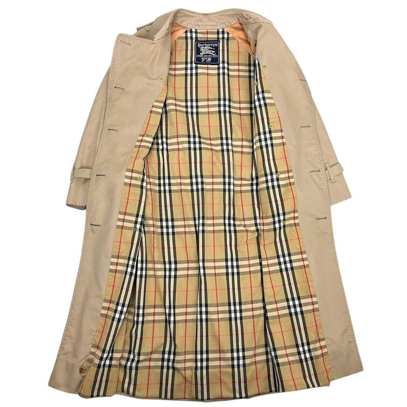 Vintage 90s Burberry Beige Nova Check Double Breasted Belted Trench Coat