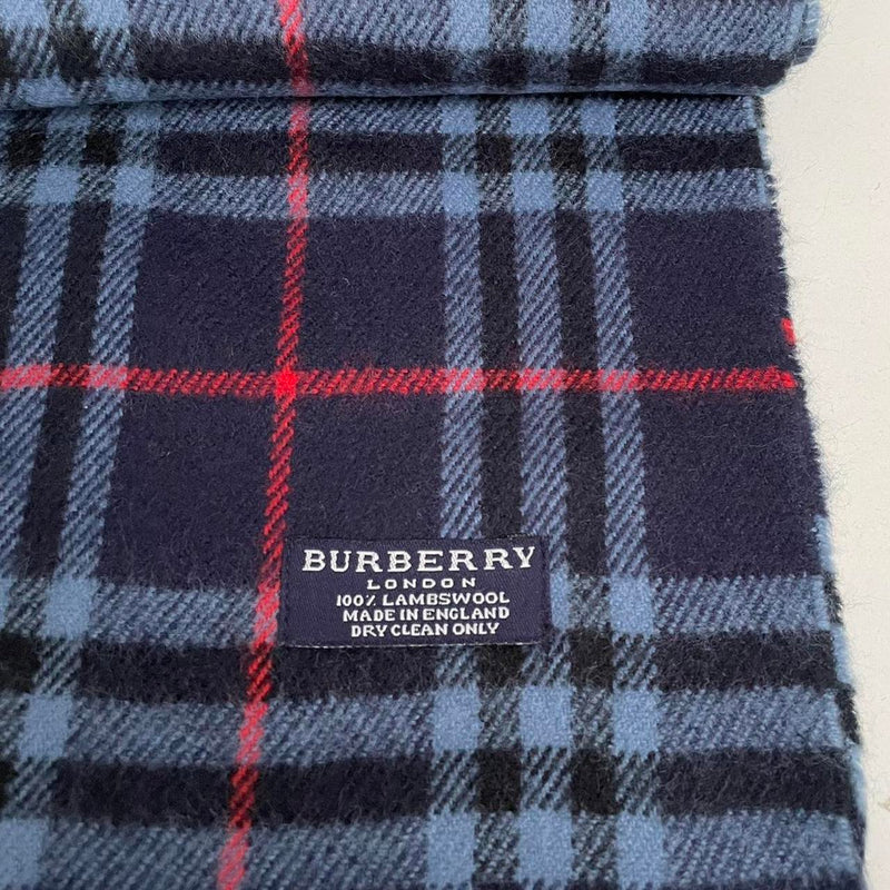 Vintage 90s Burberry Navy Blue Nova Check Lambswool Scarf