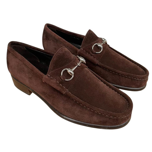 Gucci Brown Horsebit Suede Leather Loafers