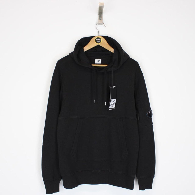 CP Company Black Diagonal Fleece Cotton Hoodie Jumper