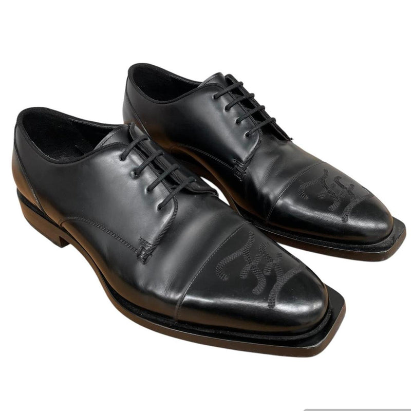 Fendi Black Calligraphy Leather Derby Lace Up Dress Shoes