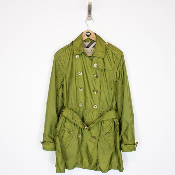 Burberry Brit Green Nova Check Double Breasted Belted Nylon Trench Coat