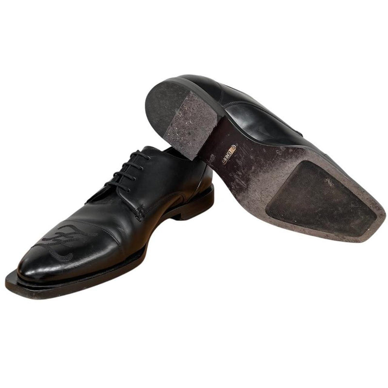 Fendi Black Calligraphy Leather Derby Lace Up Dress Shoes