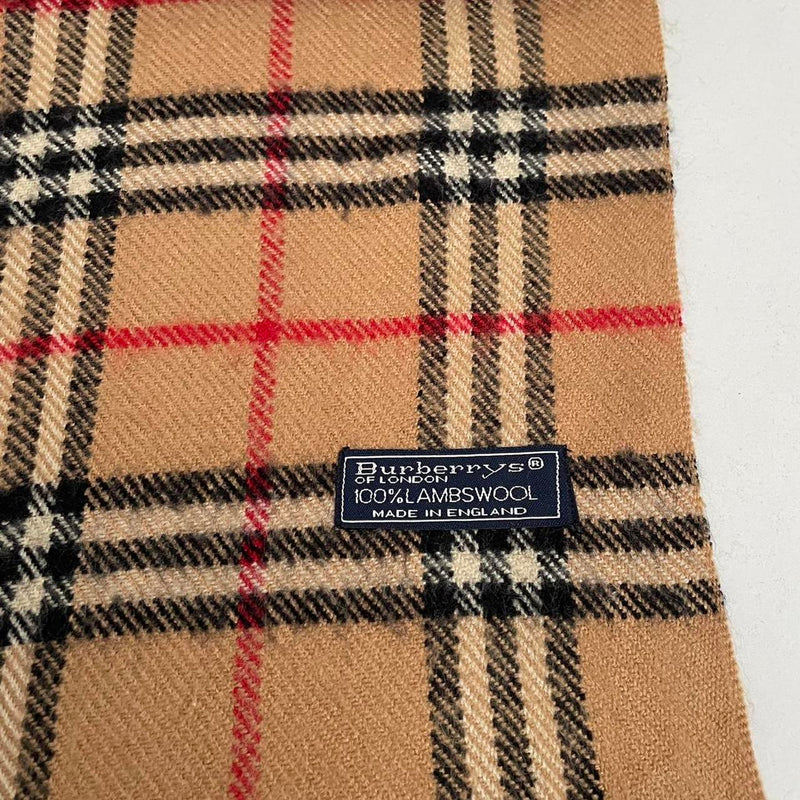 Vintage 90s Burberry Tan Brown Nova Check Lambswool Scarf