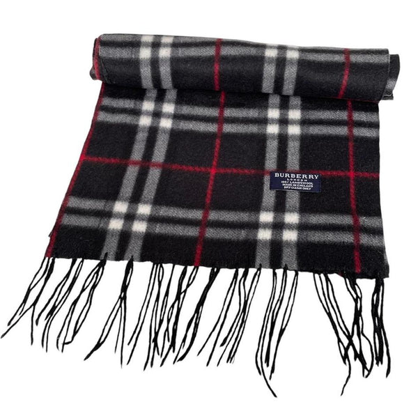 Vintage 90s Burberry Dark Navy Blue Nova Check Lambswool Scarf