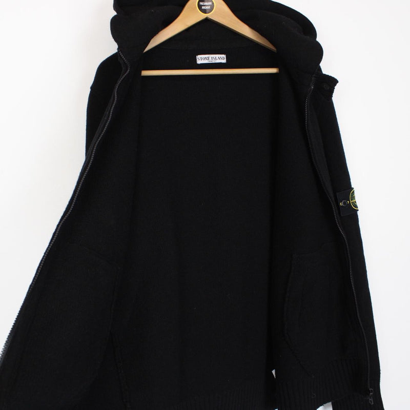 Stone Island AW 2008 Black Wool Knit Hoodie Jumper