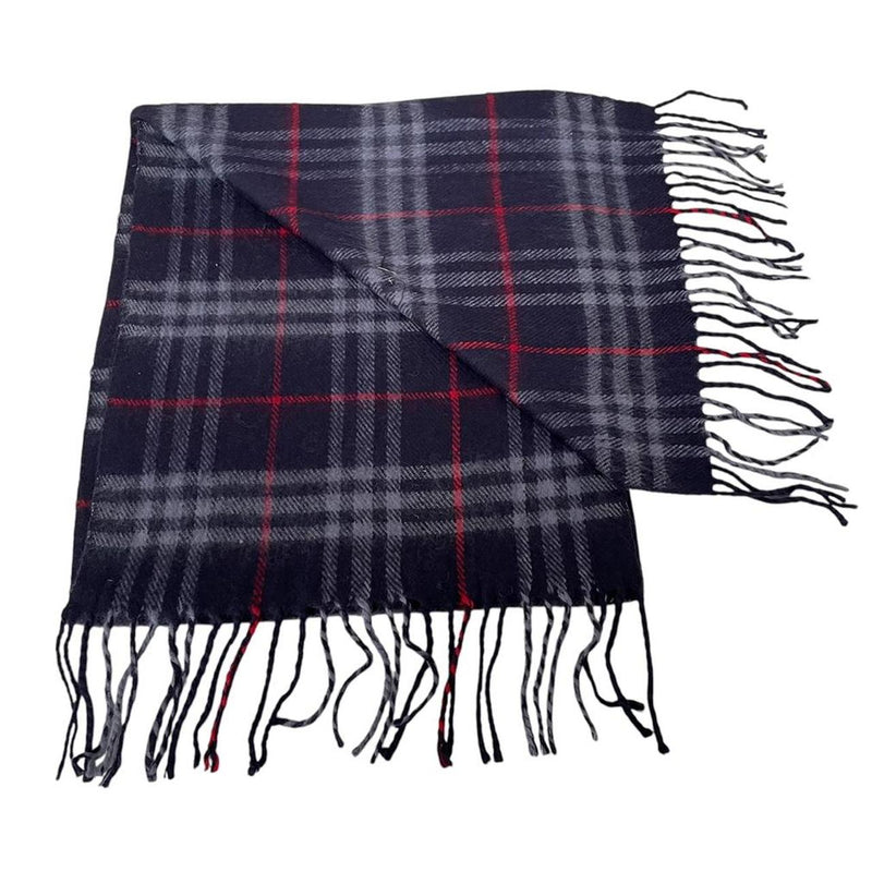 Vintage 90s Burberry Navy Blue Nova Check Lambswool Scarf