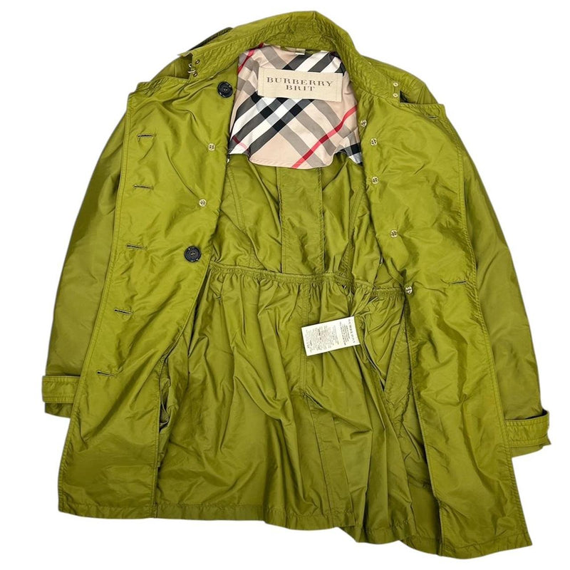 Burberry Brit Green Nova Check Double Breasted Belted Nylon Trench Coat