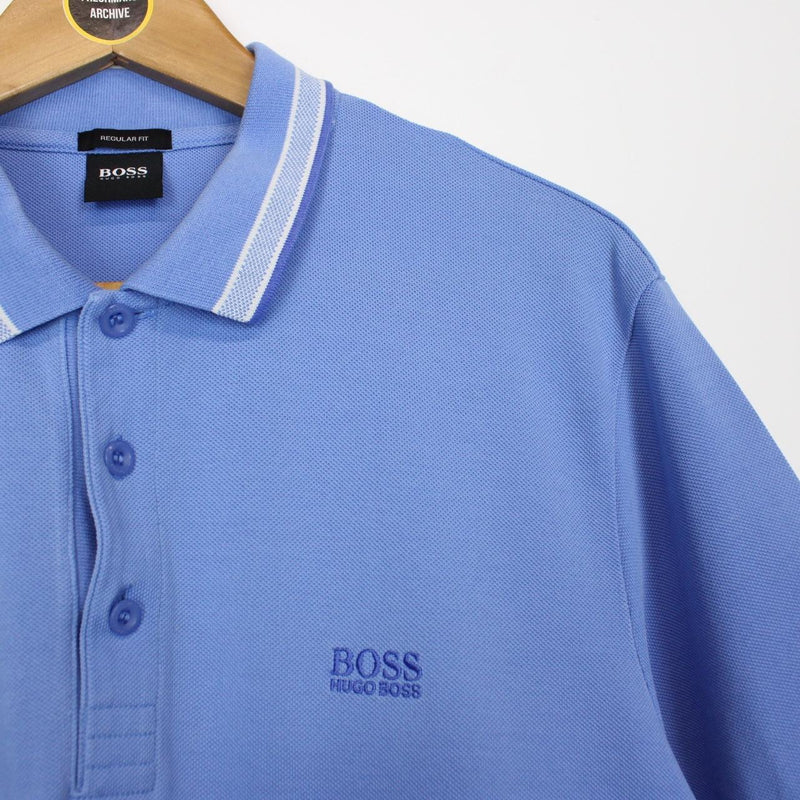 Hugo Boss Blue and White Short Sleeve Cotton Polo Shirt