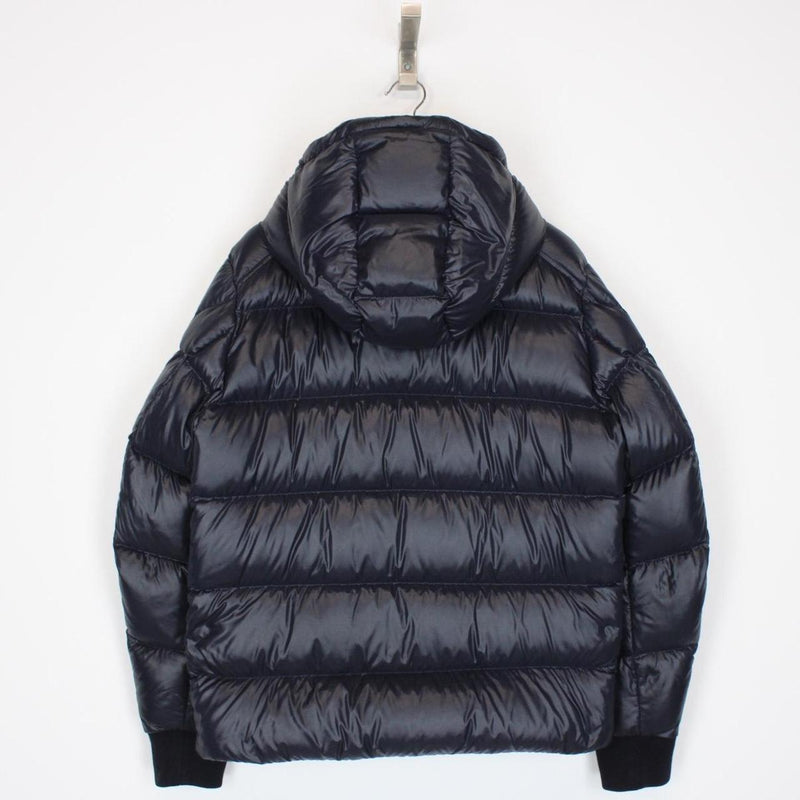 Moncler Lunetiere Navy Blue and Red Full Zip Hooded Down Jacket