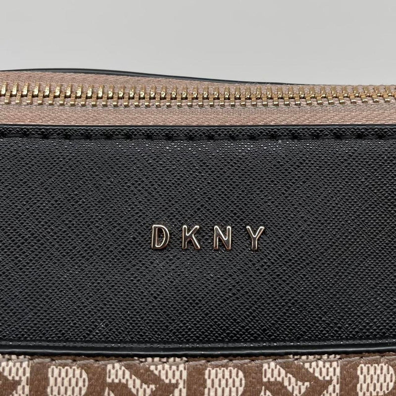 DKNY Bryant Monogram Beige and Brown Top Zip Satchel Bag