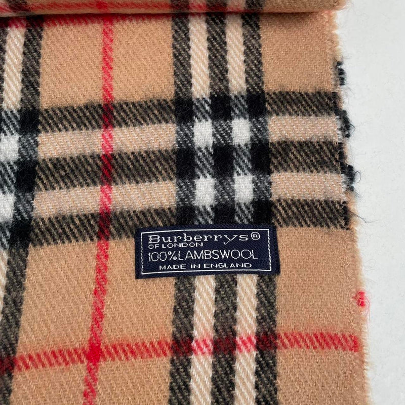 Vintage 90s Burberry Beige Nova Check Lambswool Scarf