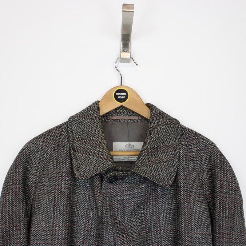 Vintage 90s Aquascutum Black and Grey Tweed Lambswool Overcoat