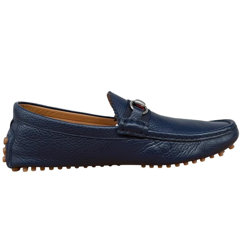 Gucci Navy Blue Interlocking G Leather Driving Shoe Loafers