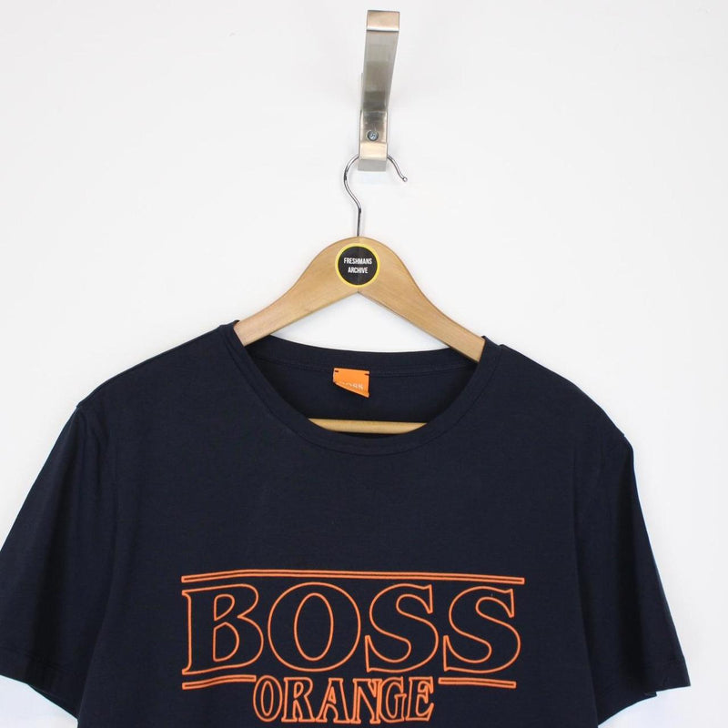 Hugo Boss Navy Blue and Orange Short Sleeve Logo Cotton T-Shirt