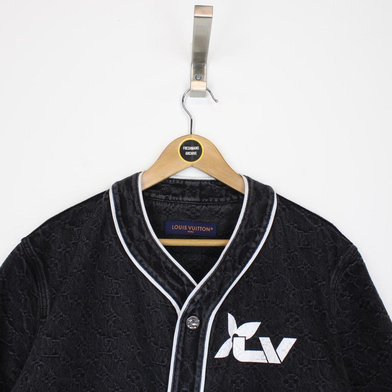 Louis Vuitton Black and White LV Monogram Denim Baseball Shirt