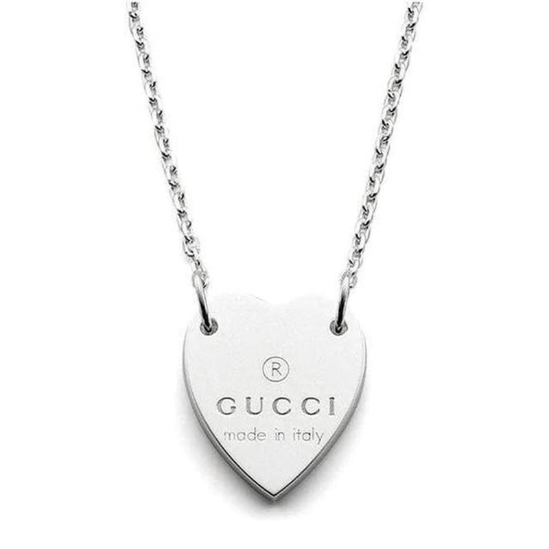 Gucci Trademark Heart Pendant Sterling Silver Necklace and Bracelet