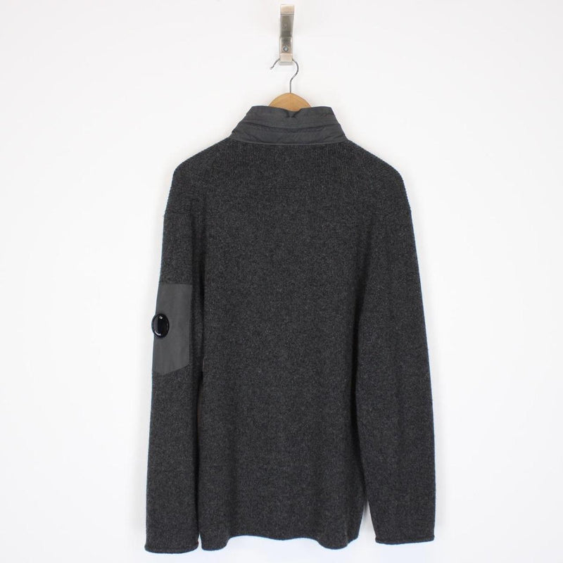 CP Company Grey Wool Knit Full Zip Lens Jumper