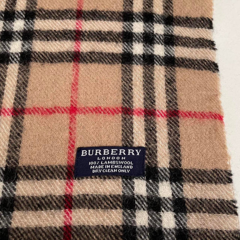 Vintage 90s Burberry Beige Nova Check Lambswool Scarf