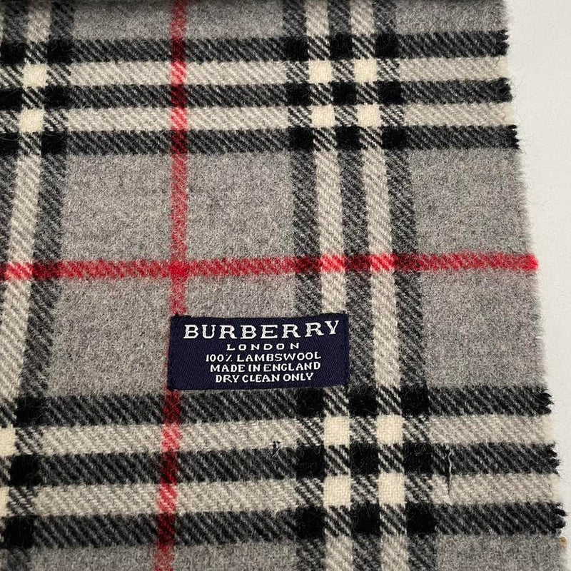 Vintage 90s Burberry Grey Nova Check Lambswool Scarf