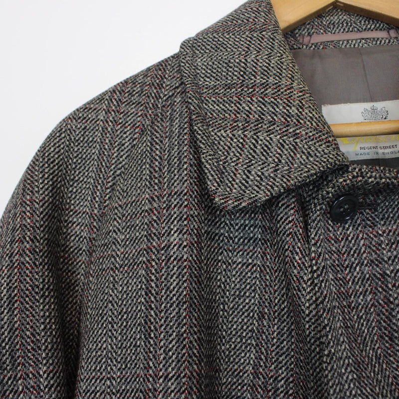 Vintage 90s Aquascutum Black and Grey Tweed Lambswool Overcoat