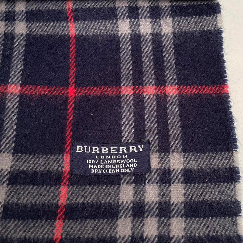 Vintage 90s Burberry Navy Blue Nova Check Lambswool Scarf